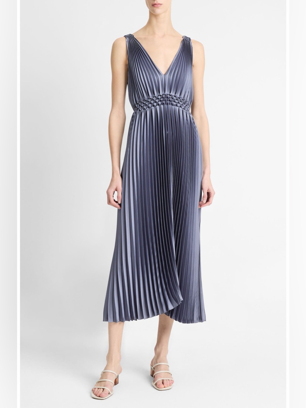 VINCE - Hand-Smocked Pleated Satin Dress NEW NEVER WORN XS-S